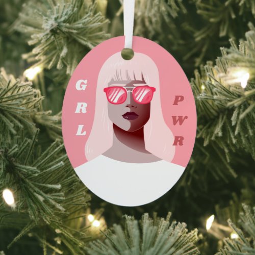 GRL PWR Modern Feminist Illustration Girl Power  Metal Ornament