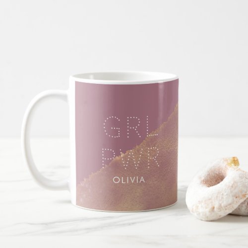 GRL PWR Pink Gold Watercolor Name   Coffee Mug