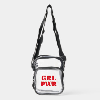 GRL PWR Retro Sparkle Feminist Empowerment Red Clear Crossbody Bag