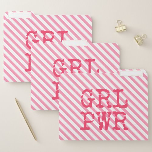 GRLPWR  _ Pink Stripes  Fun Quote Girlpower File Folder