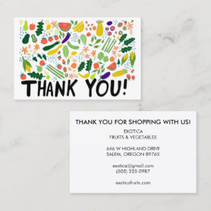 Groceries Fruits Veggies Colorful Thank You Order Business Card