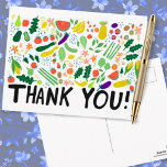 Groceries Fruits Veggies Colorful Thank You Postcard<br><div class="desc">Check out this sweet and colorful art,  hand made by me for you! Thank your grocery store workers,  the person who delivers your food or someone who cooks for you! Feel free to add your own text or change the colors. Visit my shop for more!</div>