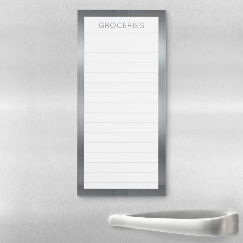 Groceries Silver Metallic Style Lined Fridge Magnetic Notepad
