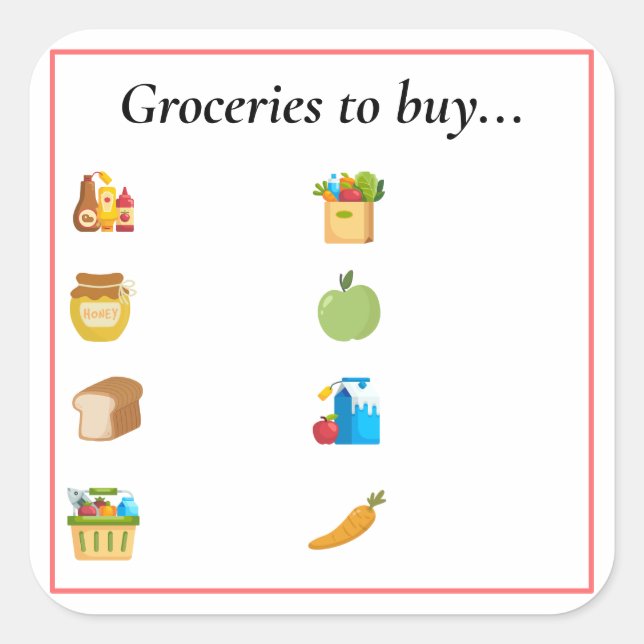Groceries to Buy Square Sticker (Front)
