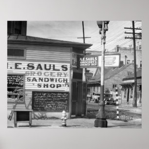 Grocery and Sandwich Shop, 1934. Vintage Photo Poster