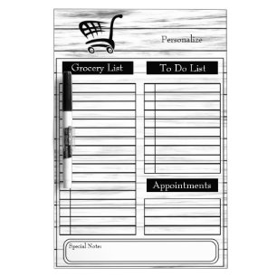 Grocery and To Do List - White Wood Dry-Erase Board