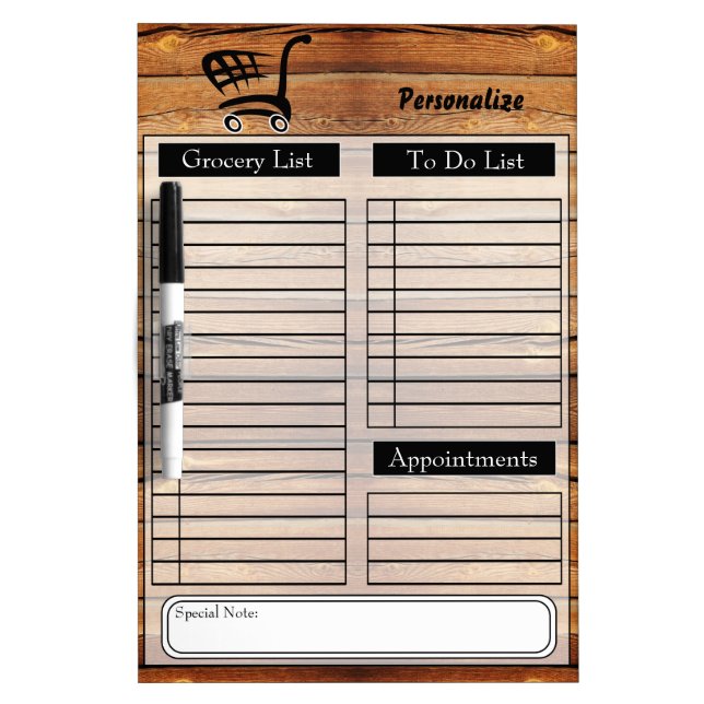 Grocery and To Do List - Wood Dry-Erase Board (Front)