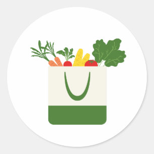 Grocery Bag & Veggies Classic Round Sticker
