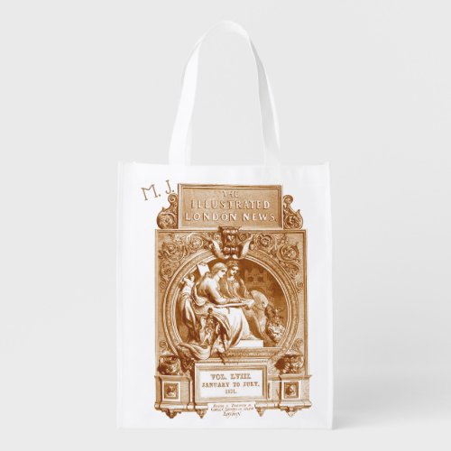 Grocery Bag with Old Newspaper Image and Monogram