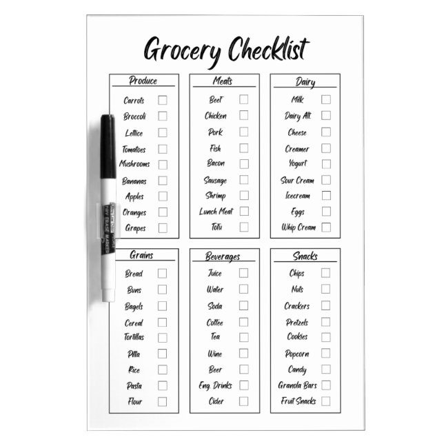 Grocery Checklist Dry Erase Board (Front)
