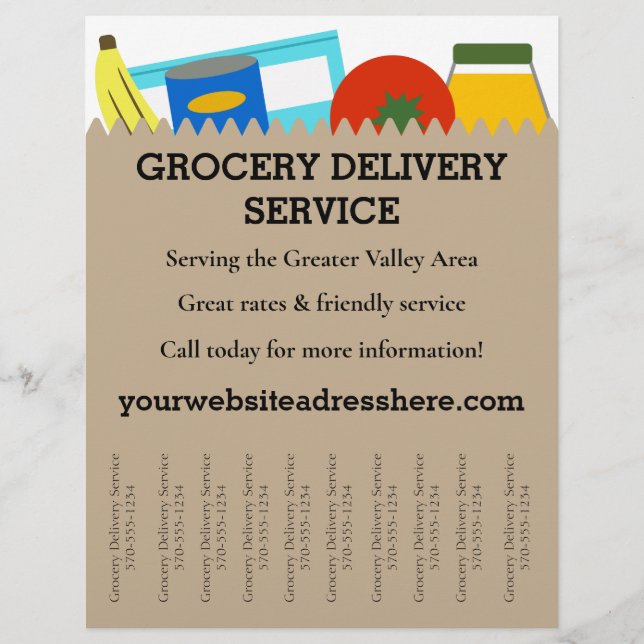 Grocery Delivery Service Flyer, Tear Off Strips Flyer (Front)