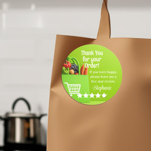 Grocery Delivery Service Thank You Review Stars Classic Round Sticker