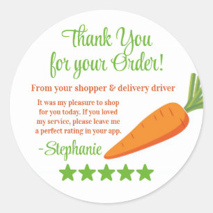 Grocery Delivery Service Thank You Review Stars Classic Round Sticker