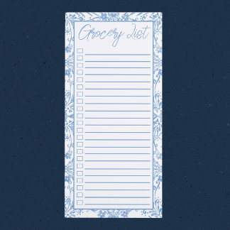 Grocery List, Blue & White Floral Chinoiserie Magnetic Notepad