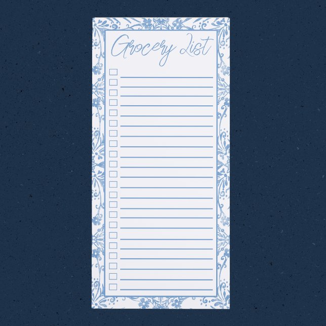 Grocery List, Blue & White Floral Chinoiserie Magnetic Notepad (Creator Uploaded)