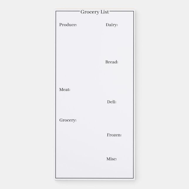Grocery List by Section Magnetic Notepad (Front)