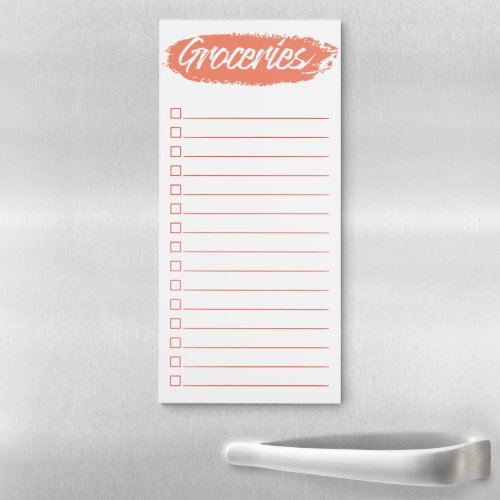 Grocery List  Coral Paint Smudge Hand_Lettered Magnetic Notepad