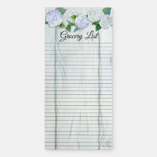 Grocery List Cottage White Wood Blue Hydrangeas Magnetic Notepad