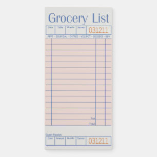 Grocery List Guest Check Magnetic Notepad