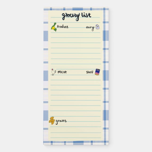 Grocery list magnet magnetic notepad (Front)