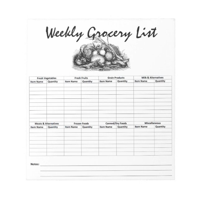 grocery list notepad (Front)