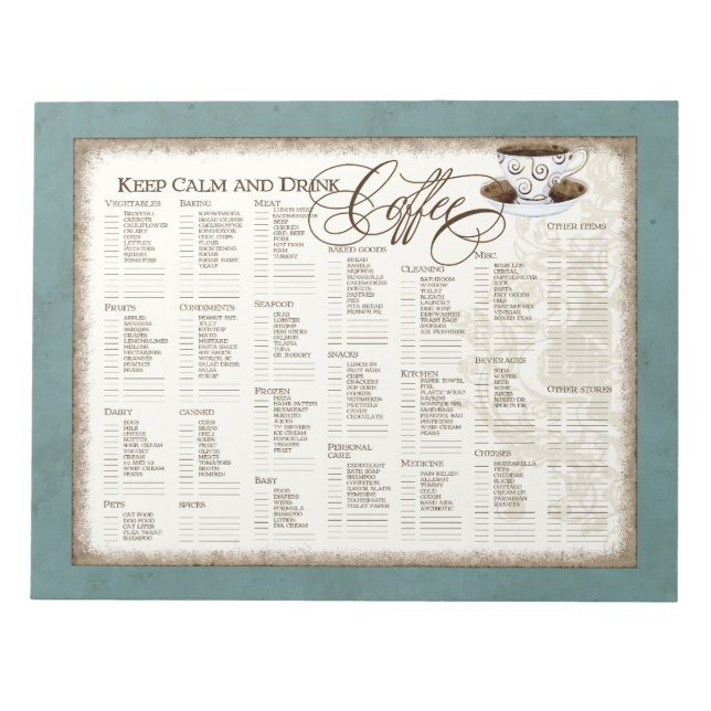 Grocery List Pad - Keep Calm and Drink Coffee Cup (Front)