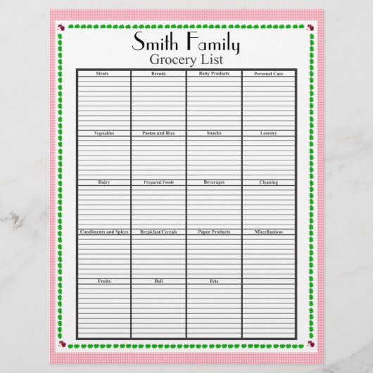 Grocery List Page, Personalized (Front)
