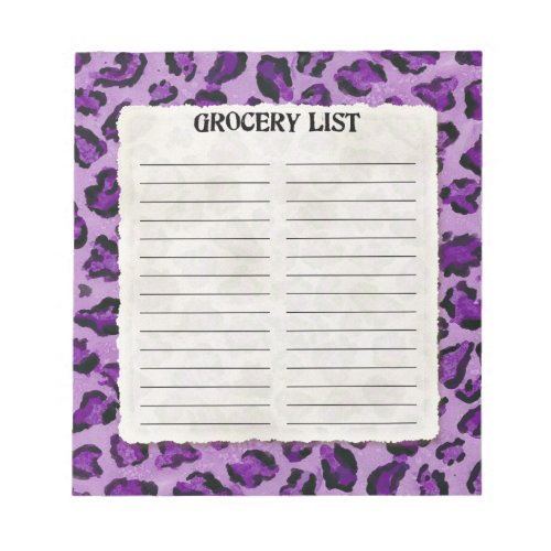 Grocery List Purple Black Leopard Spot Print Art Notepad