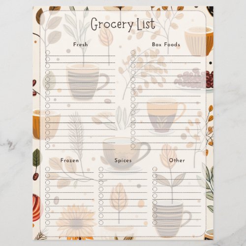 Grocery List Shopping List 85x11 Coffee Theme
