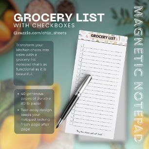 Grocery List with Checkboxes Magnetic Notepad