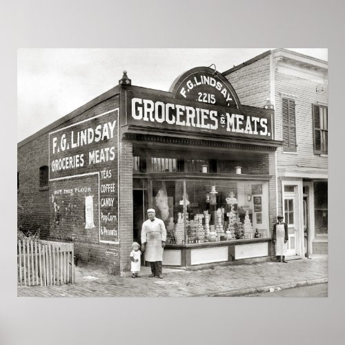 Grocery  Meat Market 1916 Vintage Photo Poster