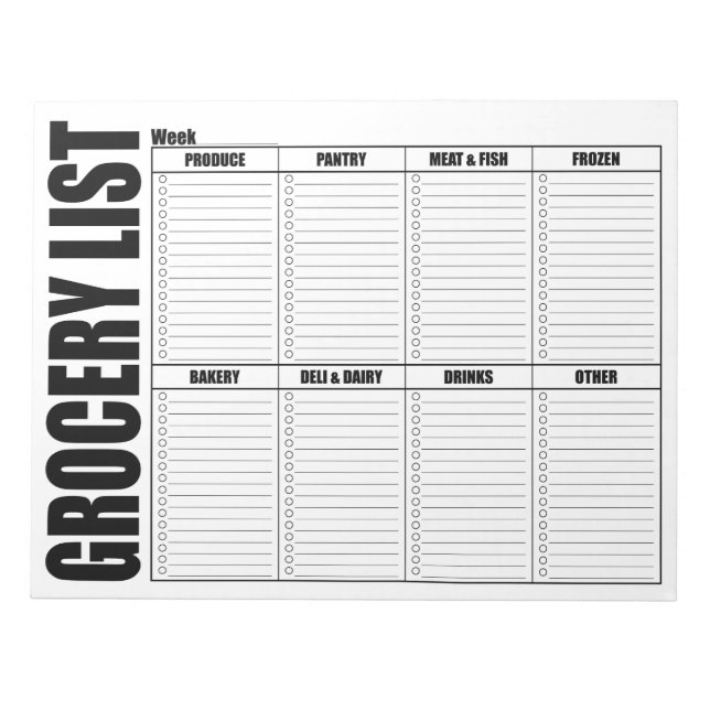 Grocery Shopping Check List Notepad (Front)