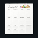 Grocery Shopping Editable List Items Small Notepad<br><div class="desc">Original illustration of grocery items with simple and easy to read layout of grocery store categories.  Comprehensive editable categories,  ... and even body as well as floral categories for those who regularly buy flowers like myself.</div>