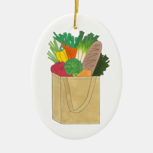 Grocery Shopping Greenmarket Market Fruit Veggies Ceramic Ornament (Front)