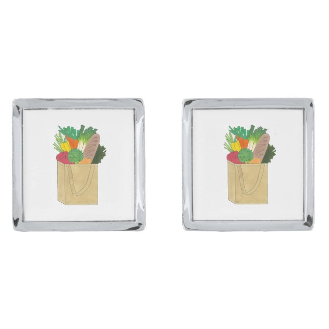 Grocery Shopping Greenmarket Market Fruit Veggies Cufflinks (Front)