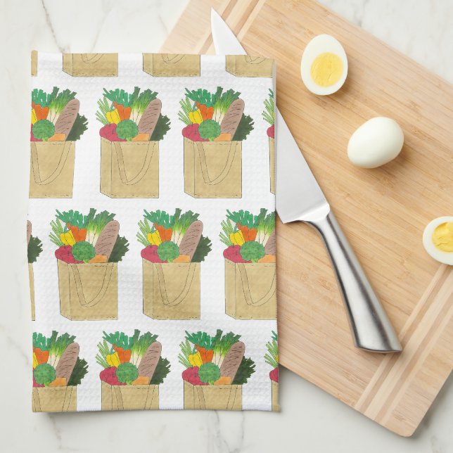 Grocery Shopping Greenmarket Market Fruit Veggies Kitchen Towel (Quarter Fold)