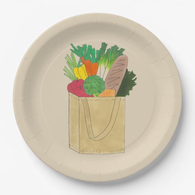 Grocery Shopping Greenmarket Market Fruit Veggies Paper Plates (Front)