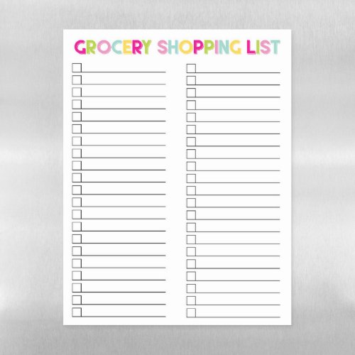 Grocery Shopping List DryErase Magnetic Sheet