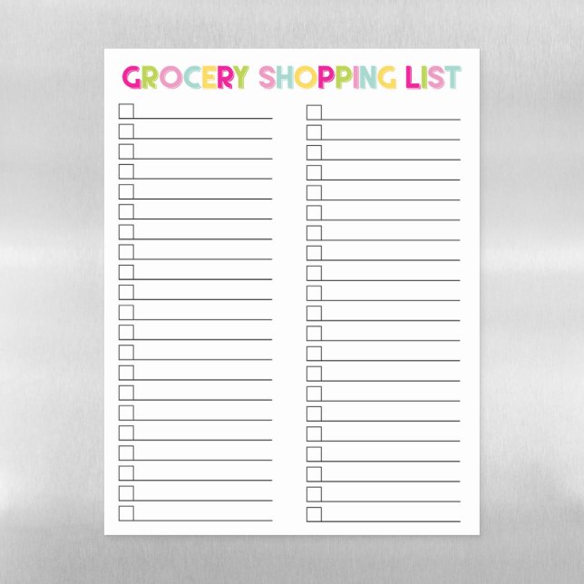 Grocery Shopping List DryErase Magnetic Sheet (Vertical)