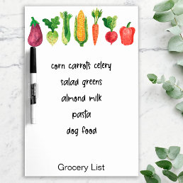 Grocery Shopping List Watercolor Organic Vegetable Dry Erase Board