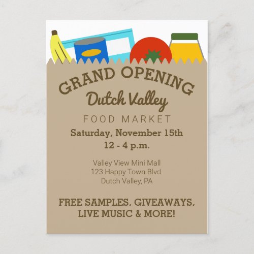 Grocery Store Food Market Grand Opening Postcard