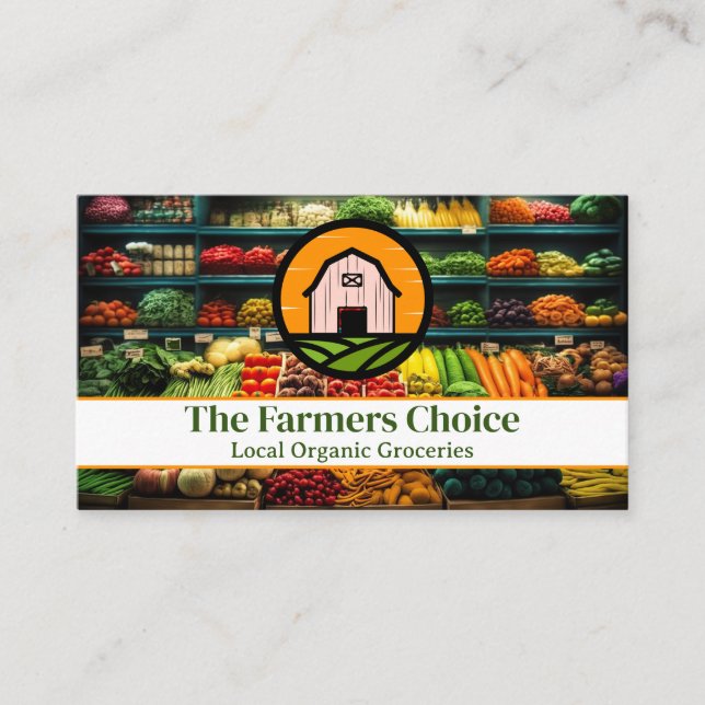 Grocery Store | Produce | Barn Logo Business Card (Front)