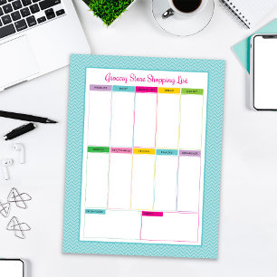 Grocery Store Shopping List Notepad - Aqua Chevron