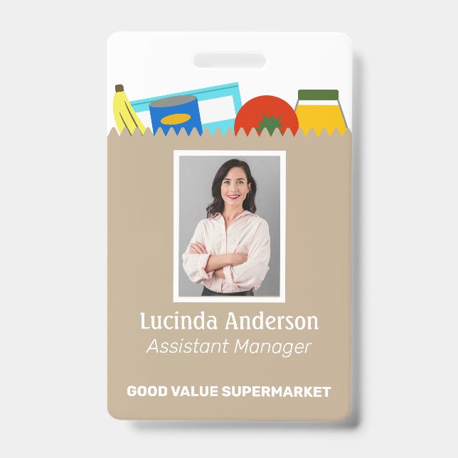 Grocery Store Supermarket Employee Photo ID Badge (Front)