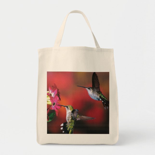 Grocery Tote "2 Hummingbirds " Bag (Front)