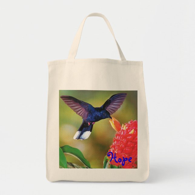 Grocery Tote "Blue Hope Hummingbird " Bag (Front)