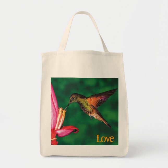Grocery Tote "Love Hummingbird " Bag (Front)