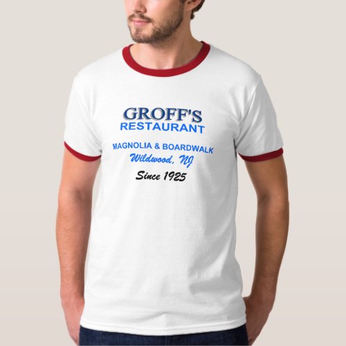 Groffs Restaurant Red Ringer T_Shirt Blue