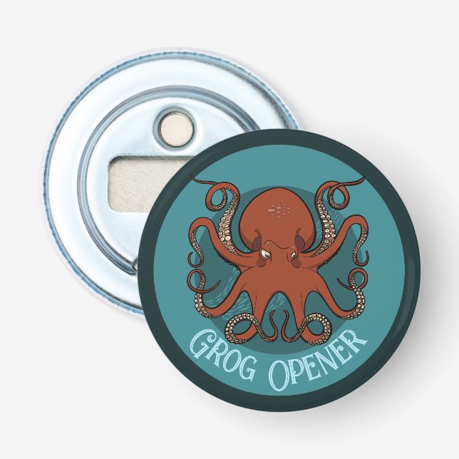 Grog Opener Angry Red Octopus Tentacles Cartoon (Front)