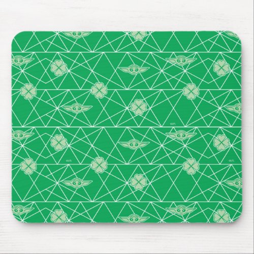 Grogu and Clovers Geometric Pattern Mouse Pad